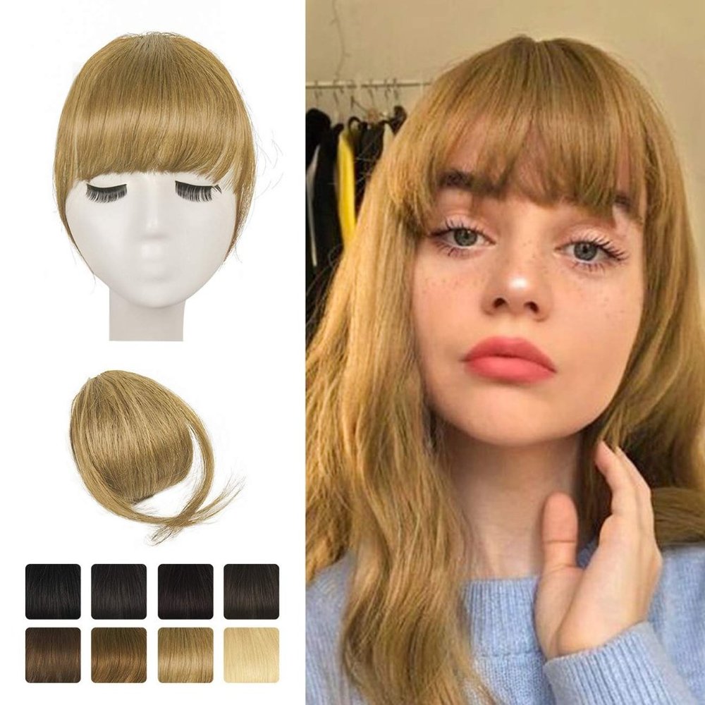Clip in Bangs, BARSDAR 100% Human Hair Neat Bangs Extensions Light Golden Blonde